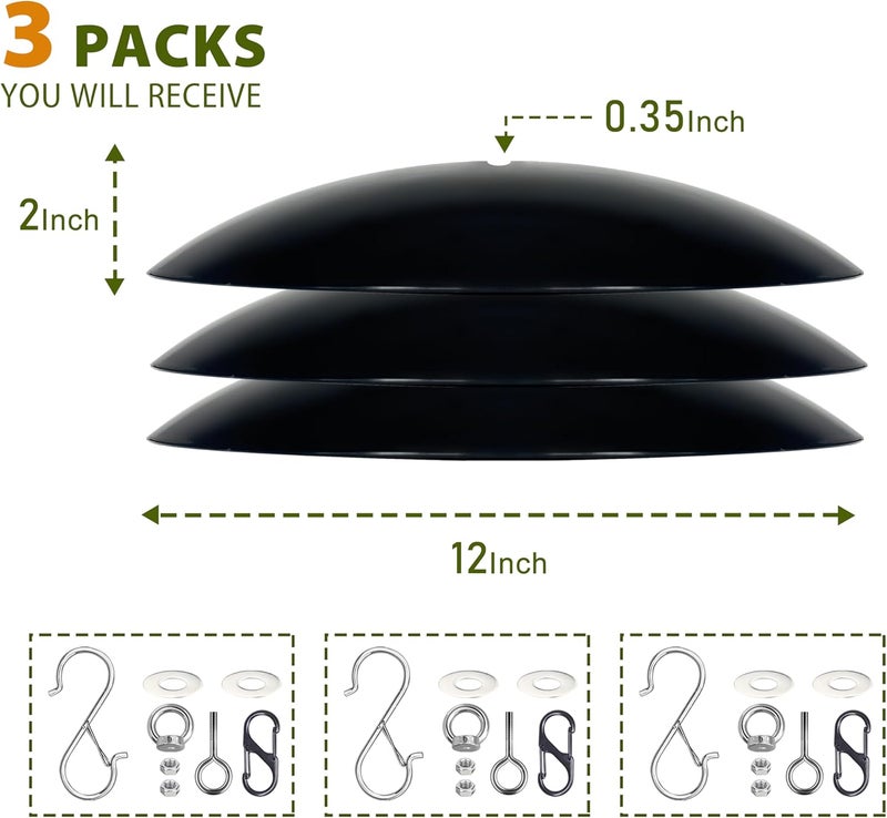 andergi 12" Bird Feeder Rain Guard, Hummingbird Feeder Shade Dome Cover, Hanging Squirrel Baffle for Bird Feeder Pole (Black), 3 Pack - Image 2